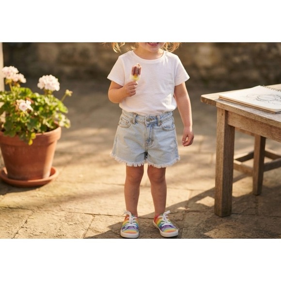 Levi's Other - Levis Skirty Short Girls 10 Light Wash Denim Frayed Hem High Waist Shorts